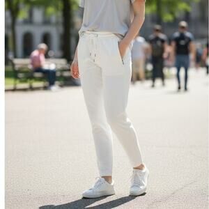 SARAH PACINI Tapered Pants Jersey Womens Size XS Off White